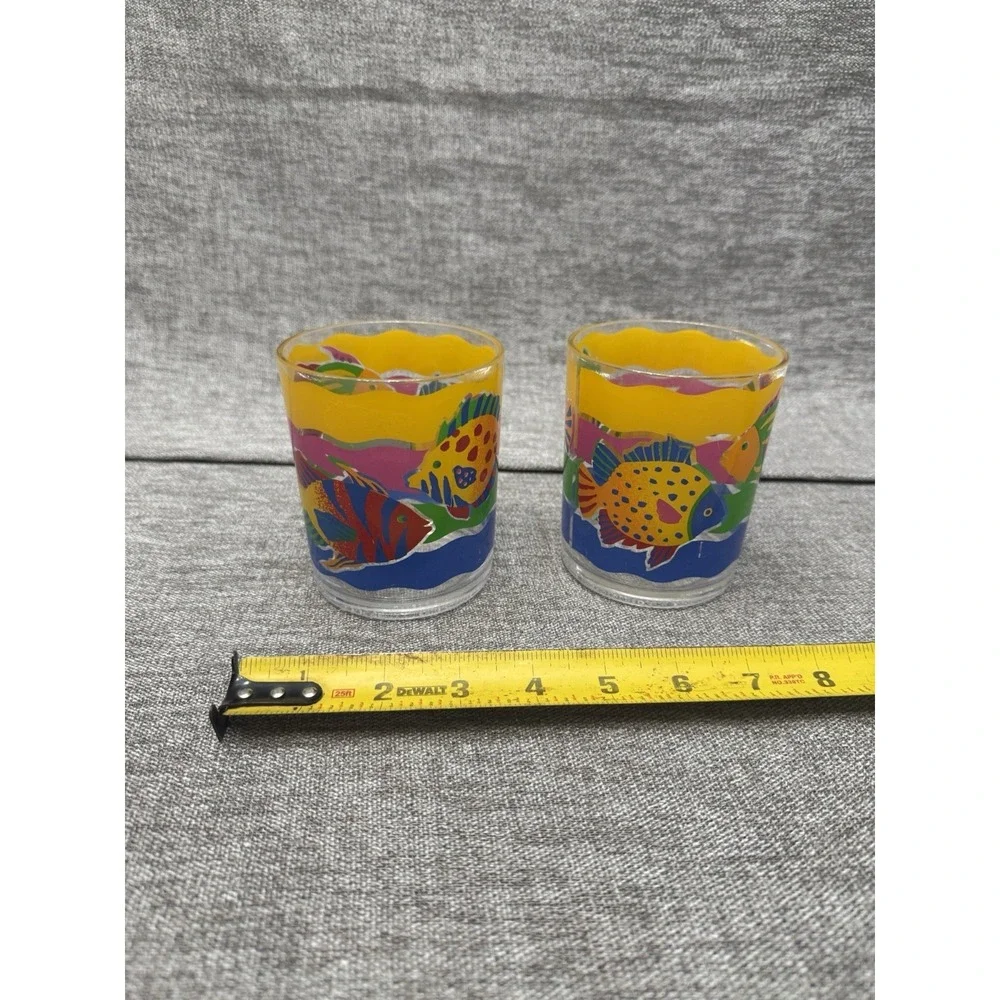 2 Vintage Multicolored Fish Plastic Cups 1990s Summer Beach Ocean
